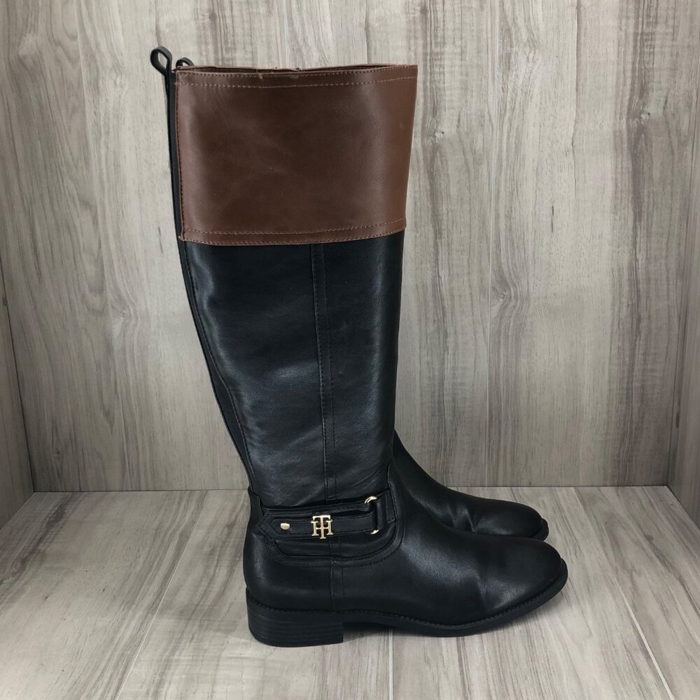Tommy Hilfiger Riding Boots Womens 8M Black Brown Zip